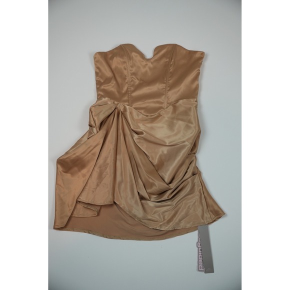 Missguided Gold Strapless Ruched Satin Mini Dress Women's Size L NWT - Picture 2 of 10